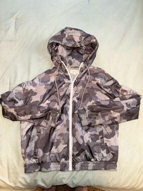 Pink Rose Women's Gray Camo Windbreaker Jacket